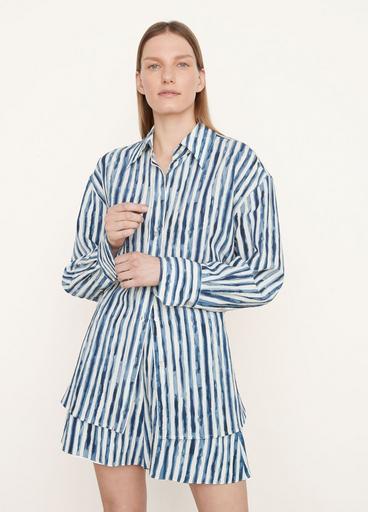 [Korean Style] Blue/White Oversize Striped Shirts Blue Stripes / XL