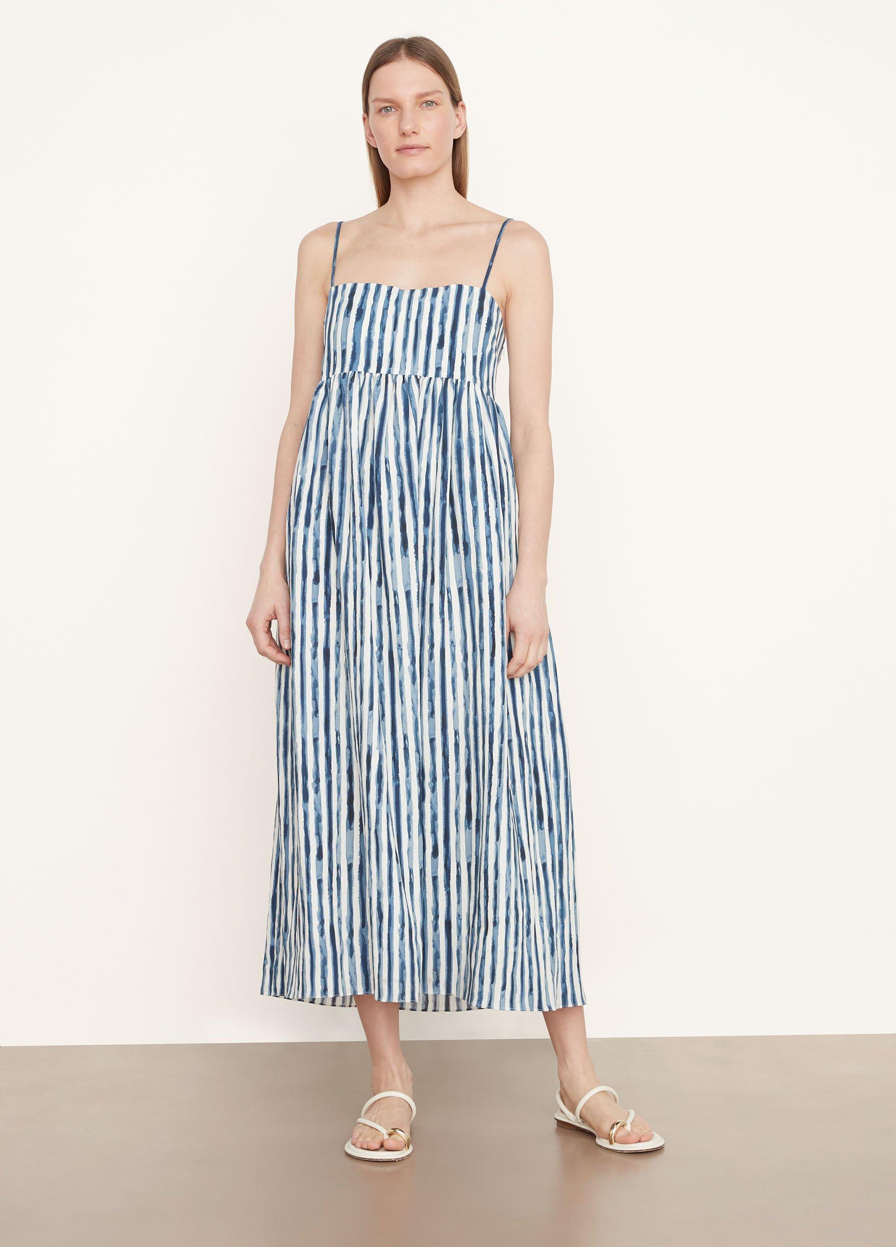 Painterly Stripe Ruched Dress in Dresses Skirts Vince