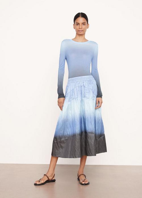 Dip-Dye Ombré Italian Cotton-Blend Tiered Skirt