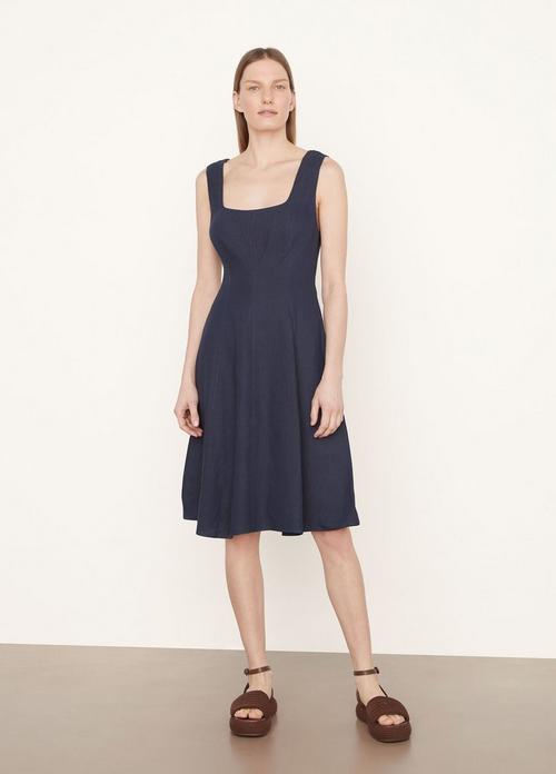 Paneled Square-Neck Short Dress