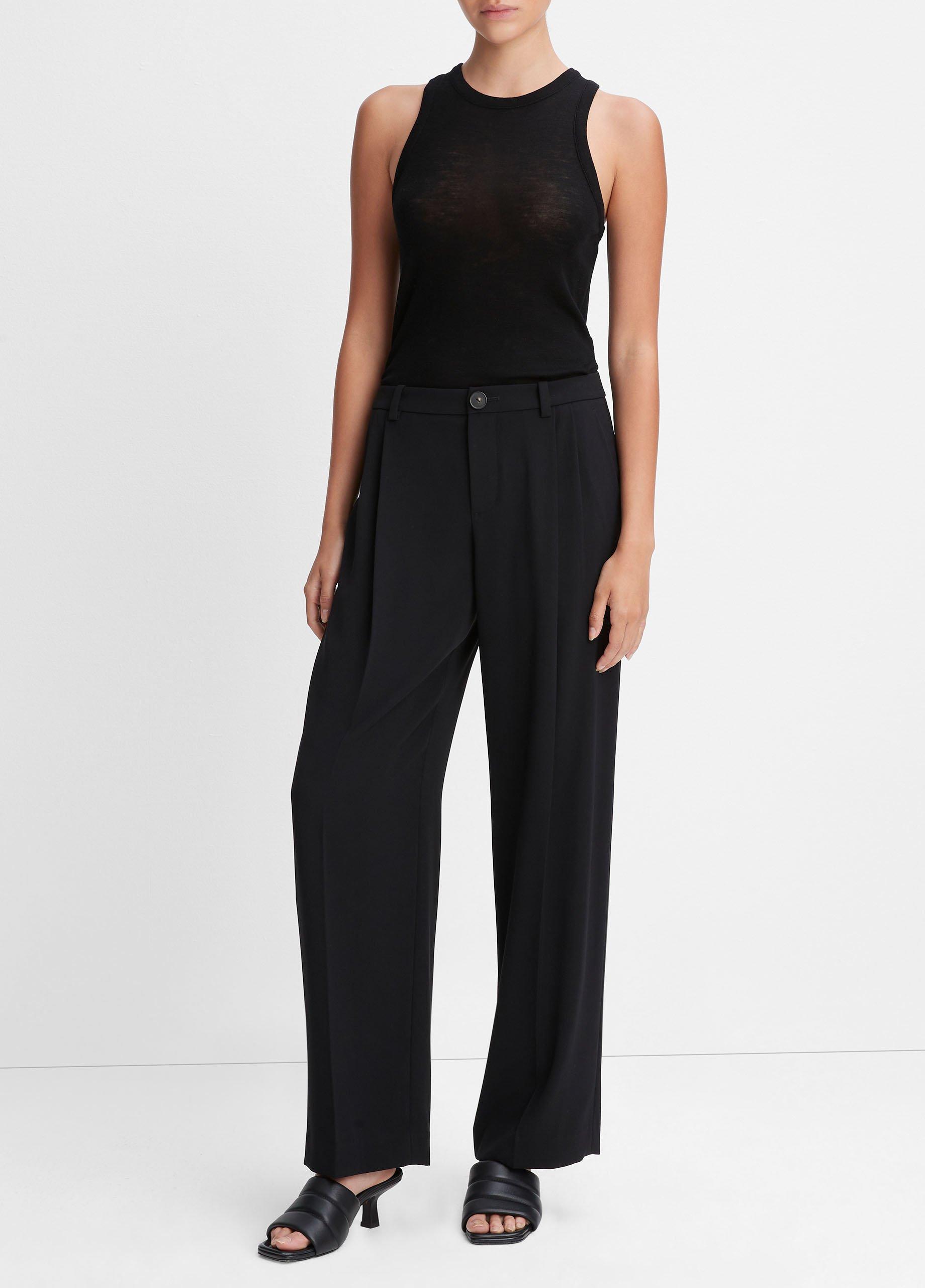 Thick crepe pleated wide-leg pant