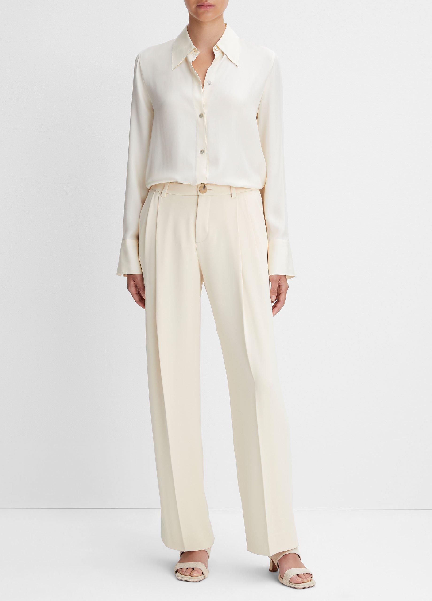 Drop-Waist Pleated Crepe Trouser in Pants & Shorts | Vince