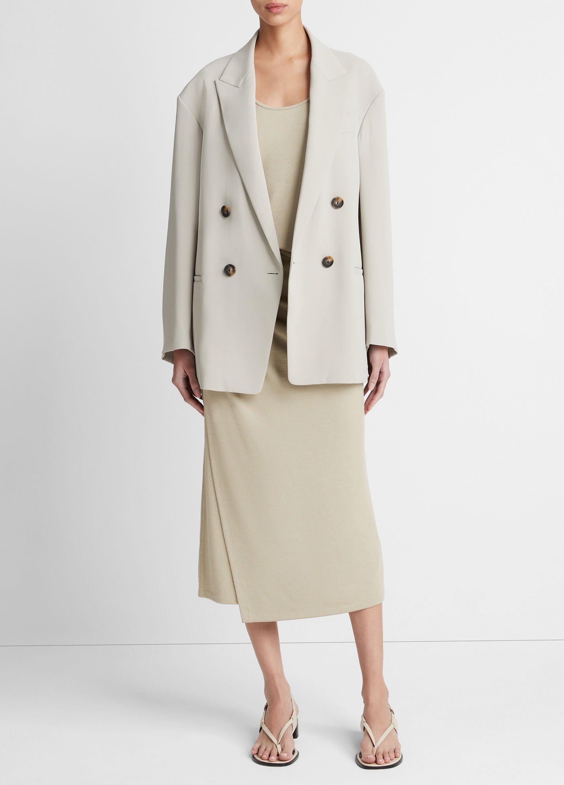 Double-breasted crêpe blazer in beige - The Sei