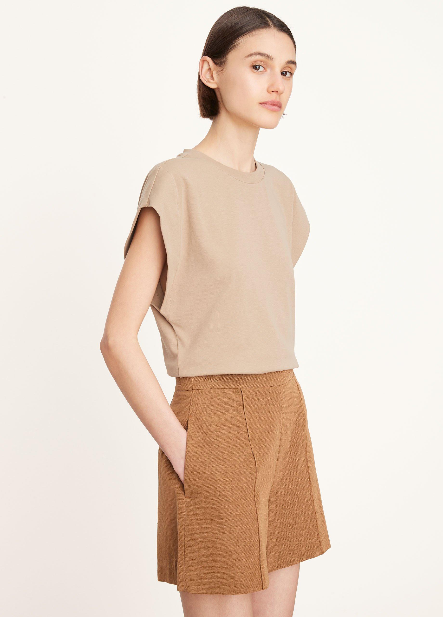 Shoulder Padded Tee and Linen Shorts