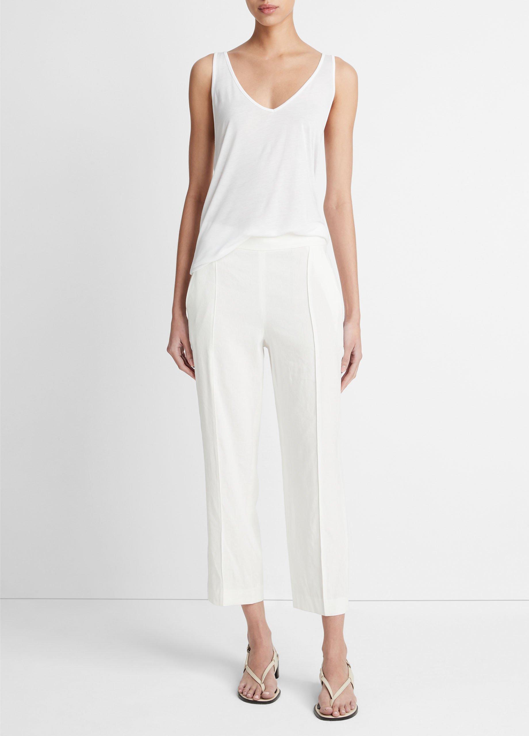 빈스 Vince Mid-Rise Tapered Pull-On Pant,OFF WHITE