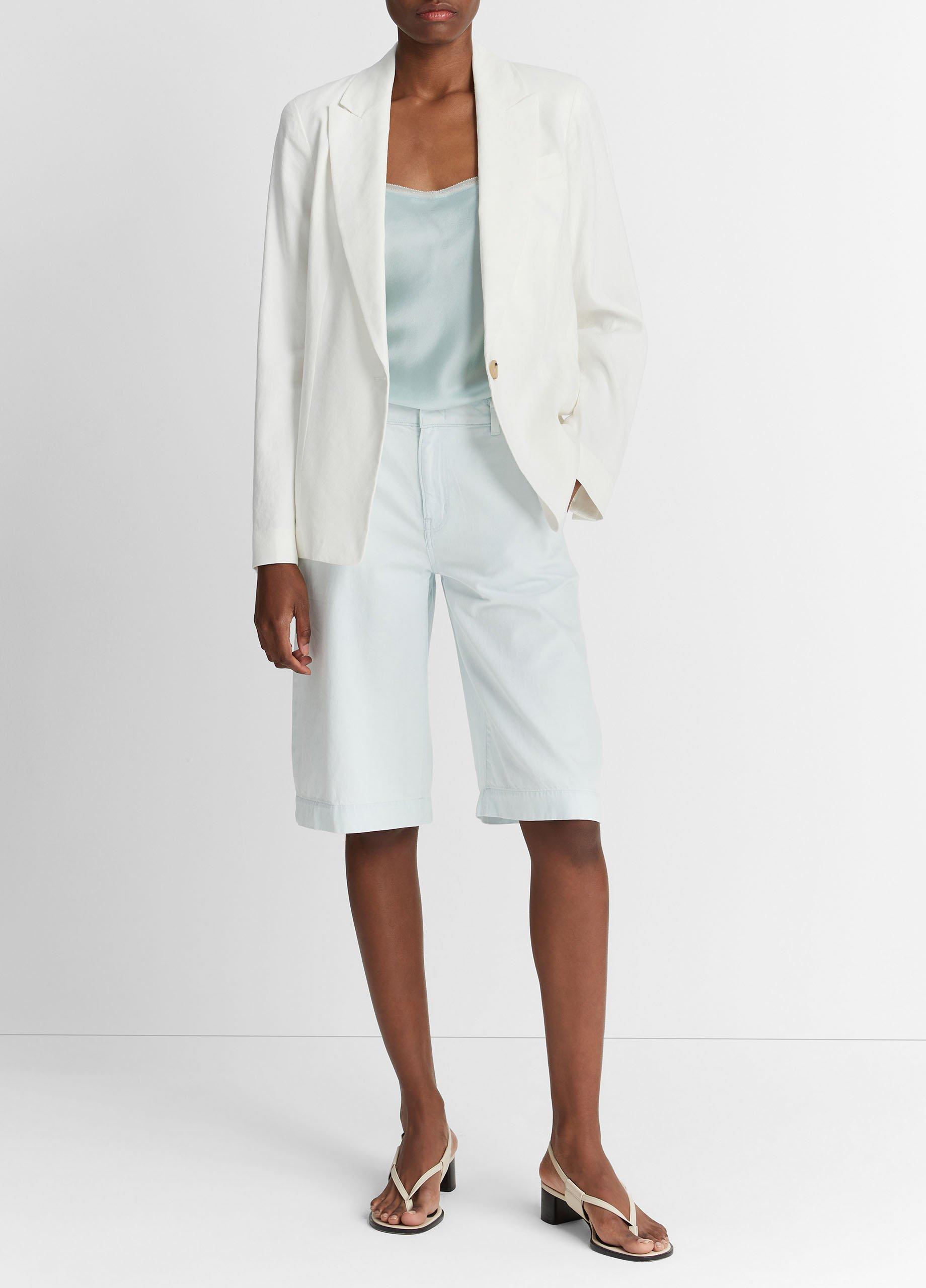 빈스 Vince Linen-Blend Single-Breasted Blazer,OFF WHITE