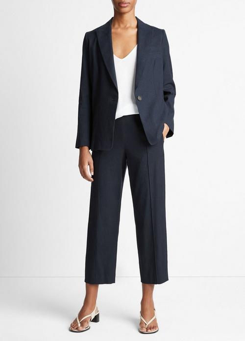 Linen-Blend Single-Breasted Blazer