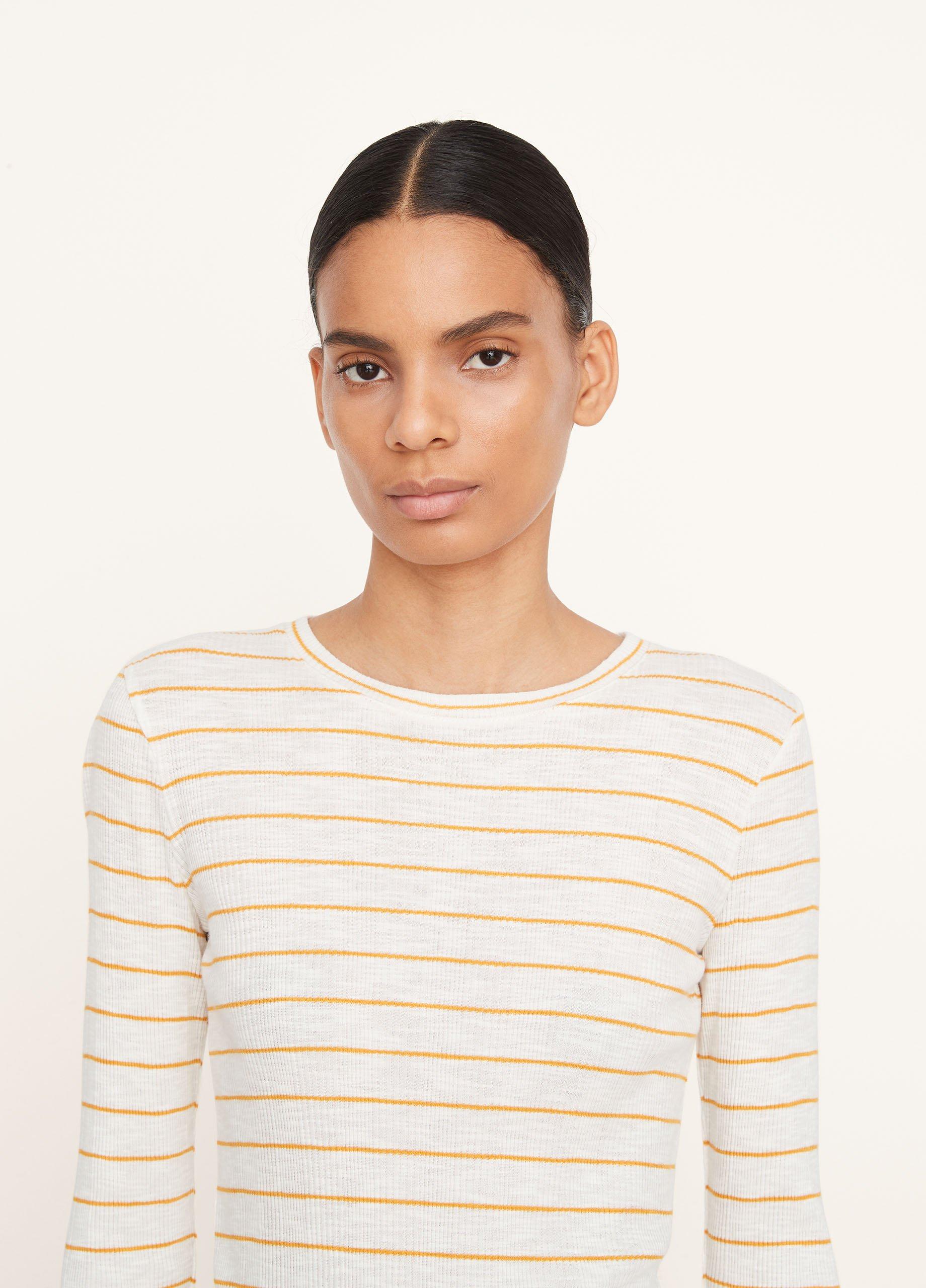 Striped 3/4 Sleeve Crew Neck T-Shirt