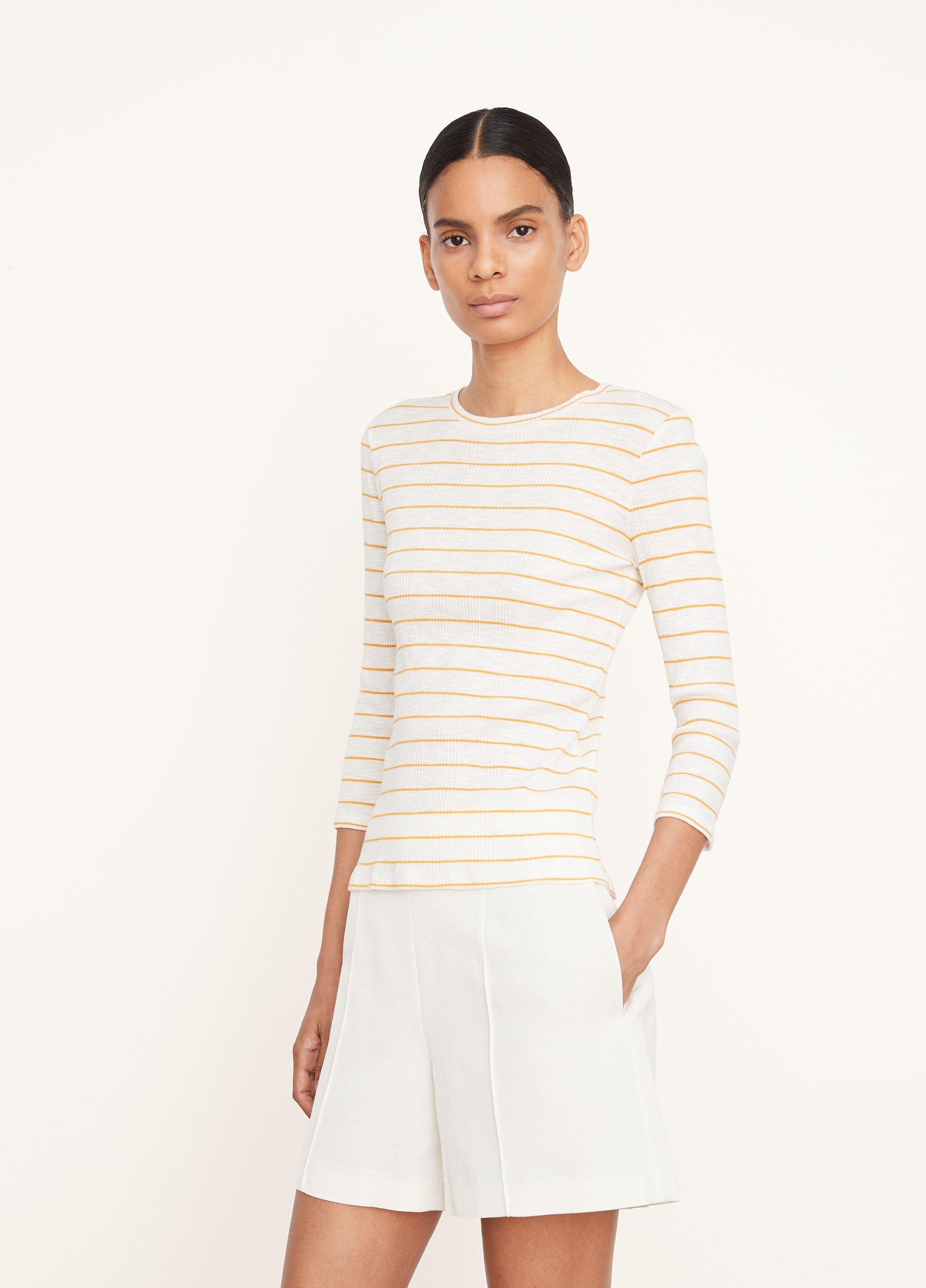 Striped 3/4 Sleeve Crew Neck T-Shirt