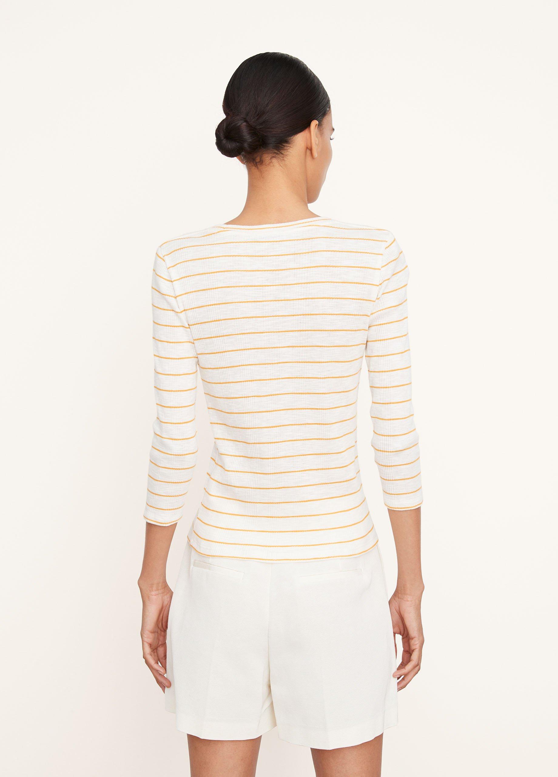 Striped 3/4 Sleeve Crew Neck T-Shirt