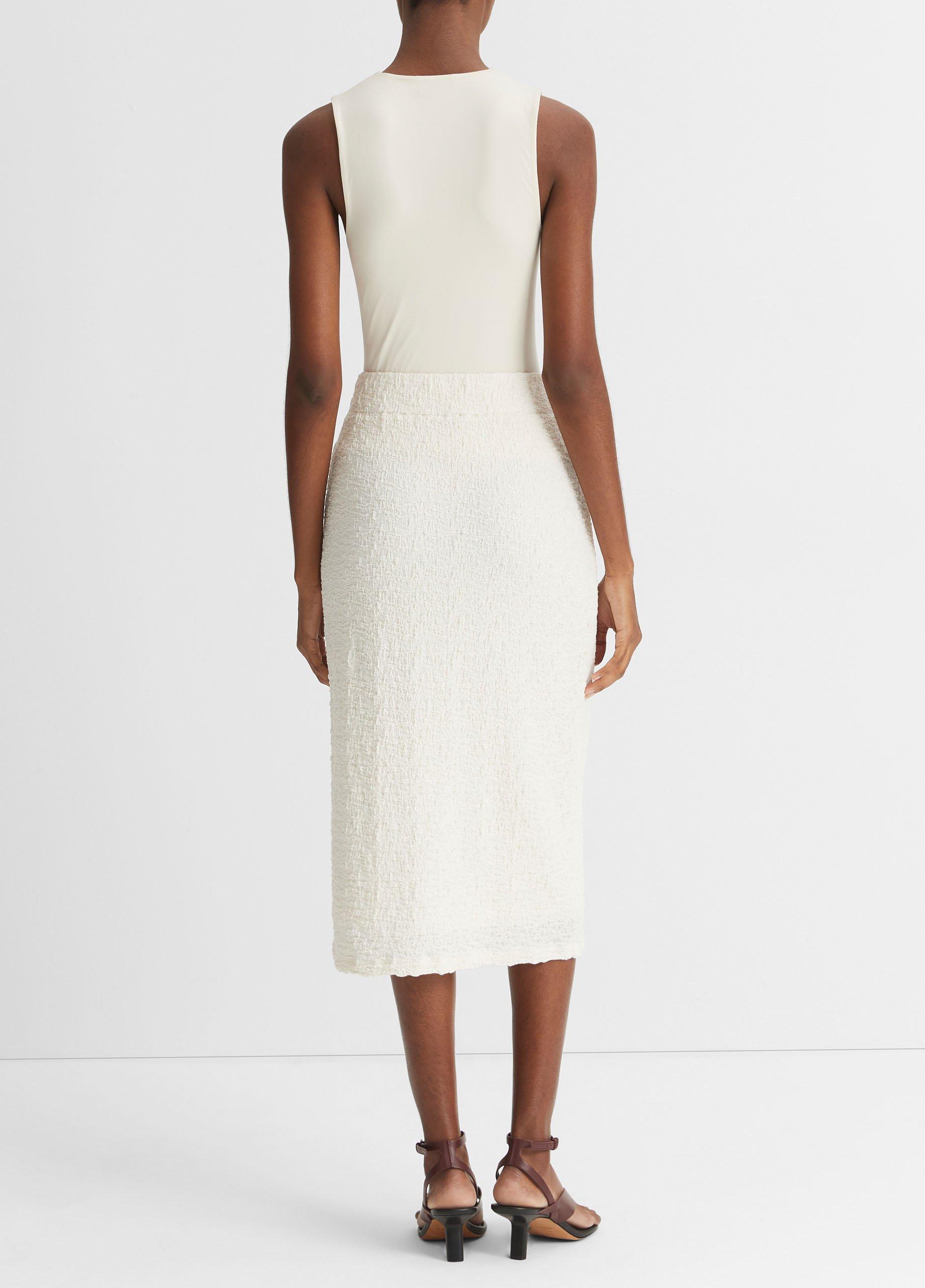 Vince Stitch Pleating Wrap Midi Skirt in White Cotton ref.527407