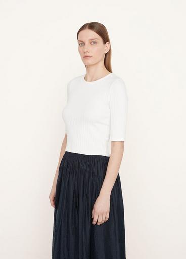 Rib Elbow-Sleeve Cropped Top image number 2