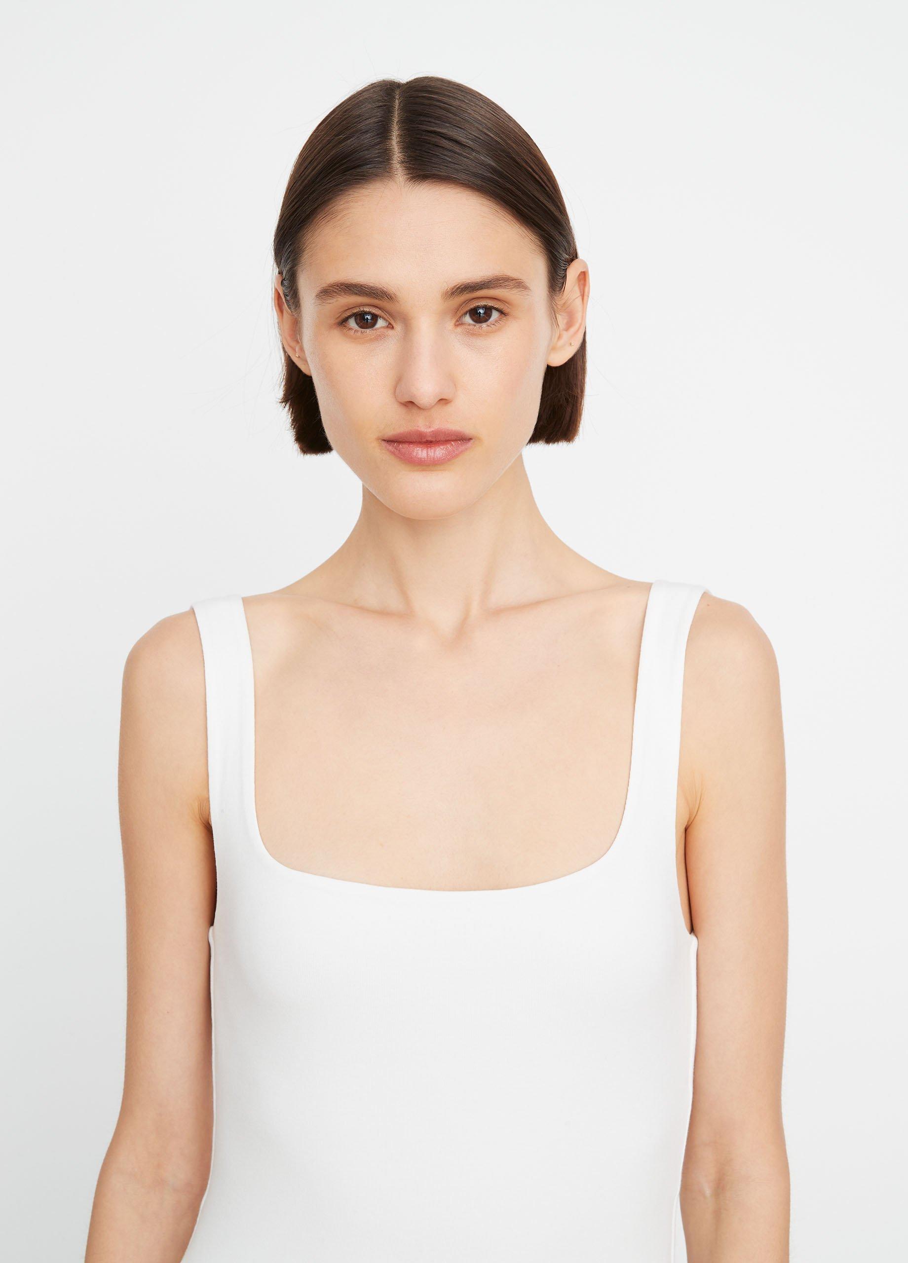 【KOOLOSET】Linen Square-Neck Knit Stretch-Pima Cotton Square-Neck Tank in Shirts & Tees | Vince