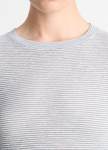 Micro-Stripe Cotton-Blend Three-Quarter-Sleeve T-Shirt image number 1