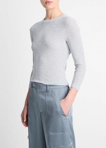 Micro-Stripe Cotton-Blend Three-Quarter-Sleeve T-Shirt image number 2