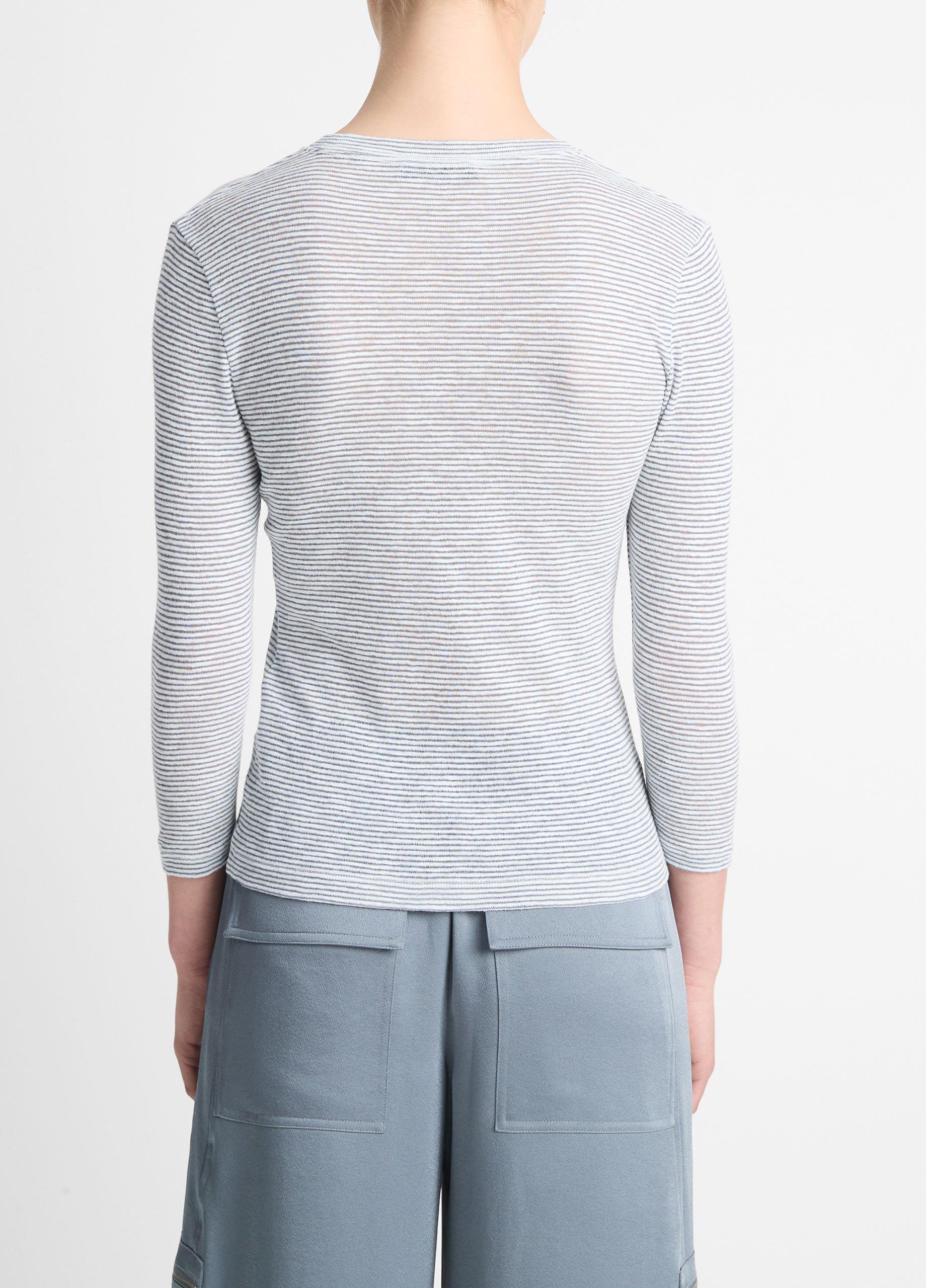 Micro-Stripe Cotton-Blend Three-Quarter-Sleeve T-Shirt in