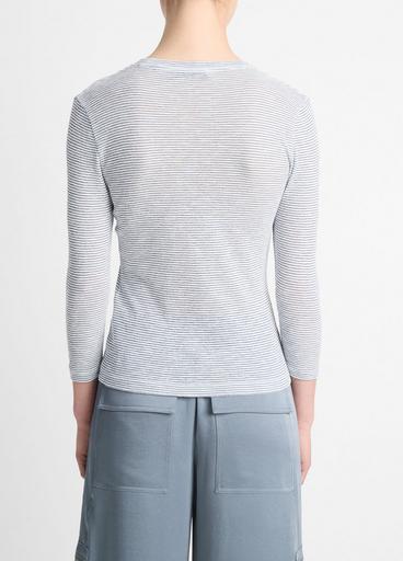 Micro-Stripe Cotton-Blend Three-Quarter-Sleeve T-Shirt image number 3