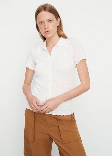 Smocked Short-Sleeve Button-Front Shirt image number 1
