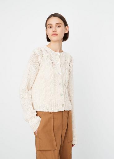 Italian Cotton-Blend Cable-Front Cardigan in Sweaters | Vince
