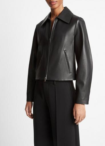 Leather Zip-Front Jacket in Jackets & Outerwear | Vince