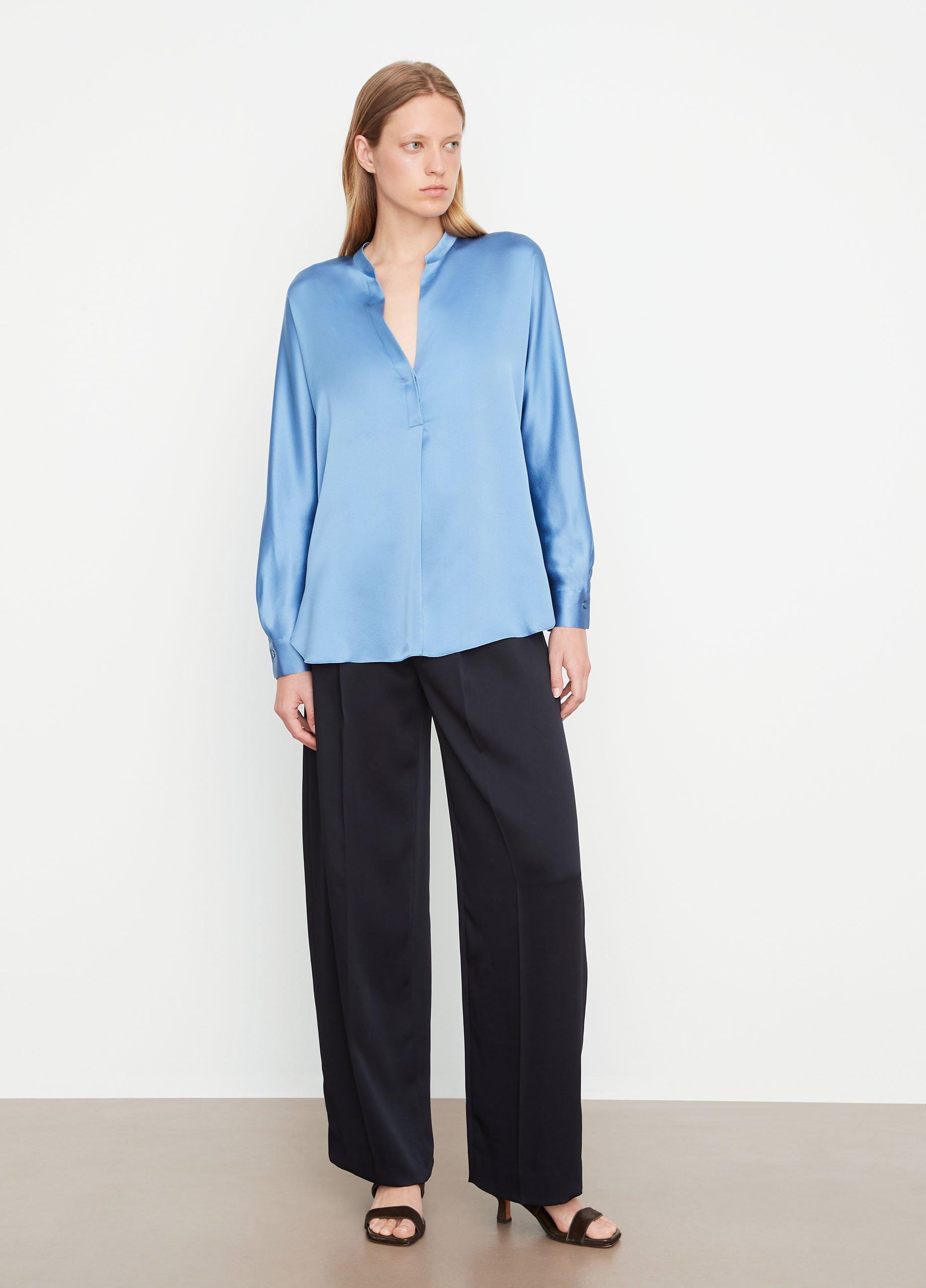 Silk Satin Band-Collar Blouse image number 0