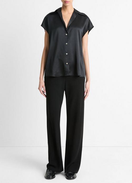 Silk Cap-Sleeve Ruched-Back Blouse