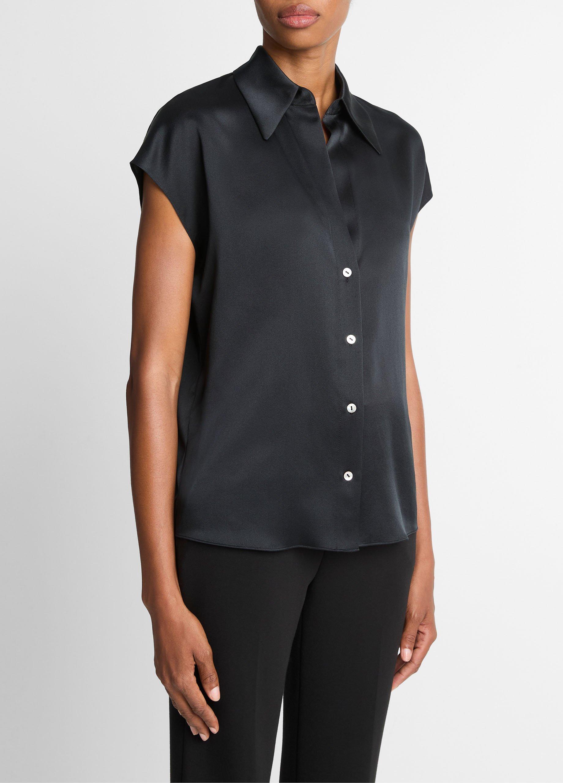 Silk Cap-Sleeve Ruched-Back Blouse image number 1