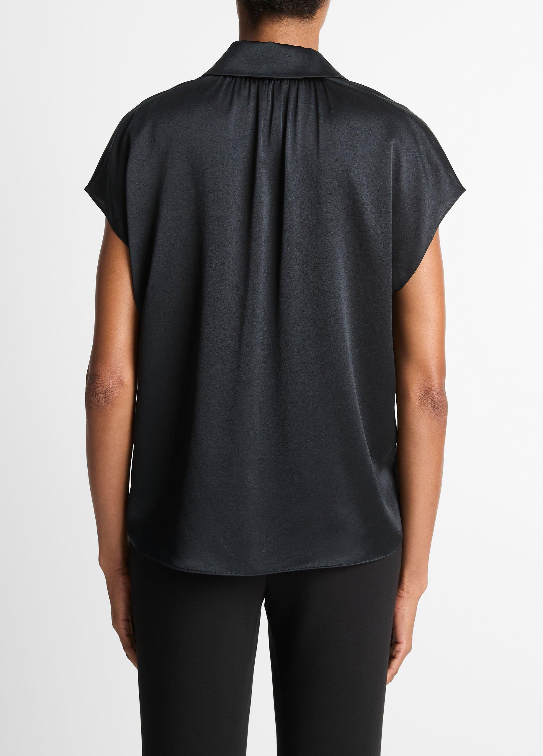 Silk Cap-Sleeve Ruched-Back Blouse image number 2