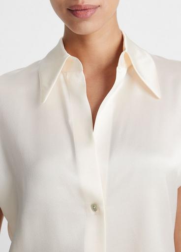 Silk Cap-Sleeve Ruched-Back Blouse image number 1