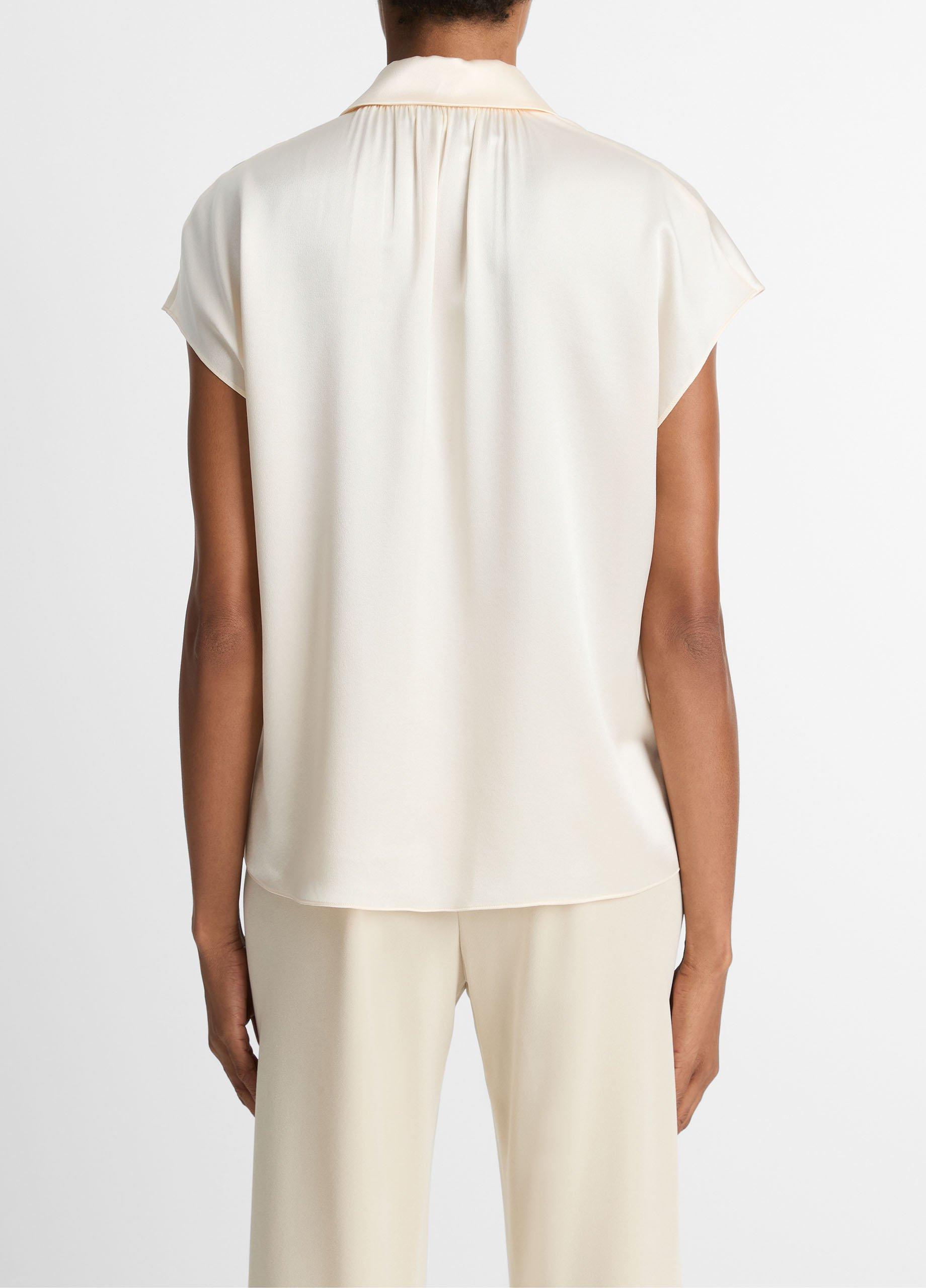 Silk Cap-Sleeve Ruched-Back Blouse in Short Sleeve | Vince