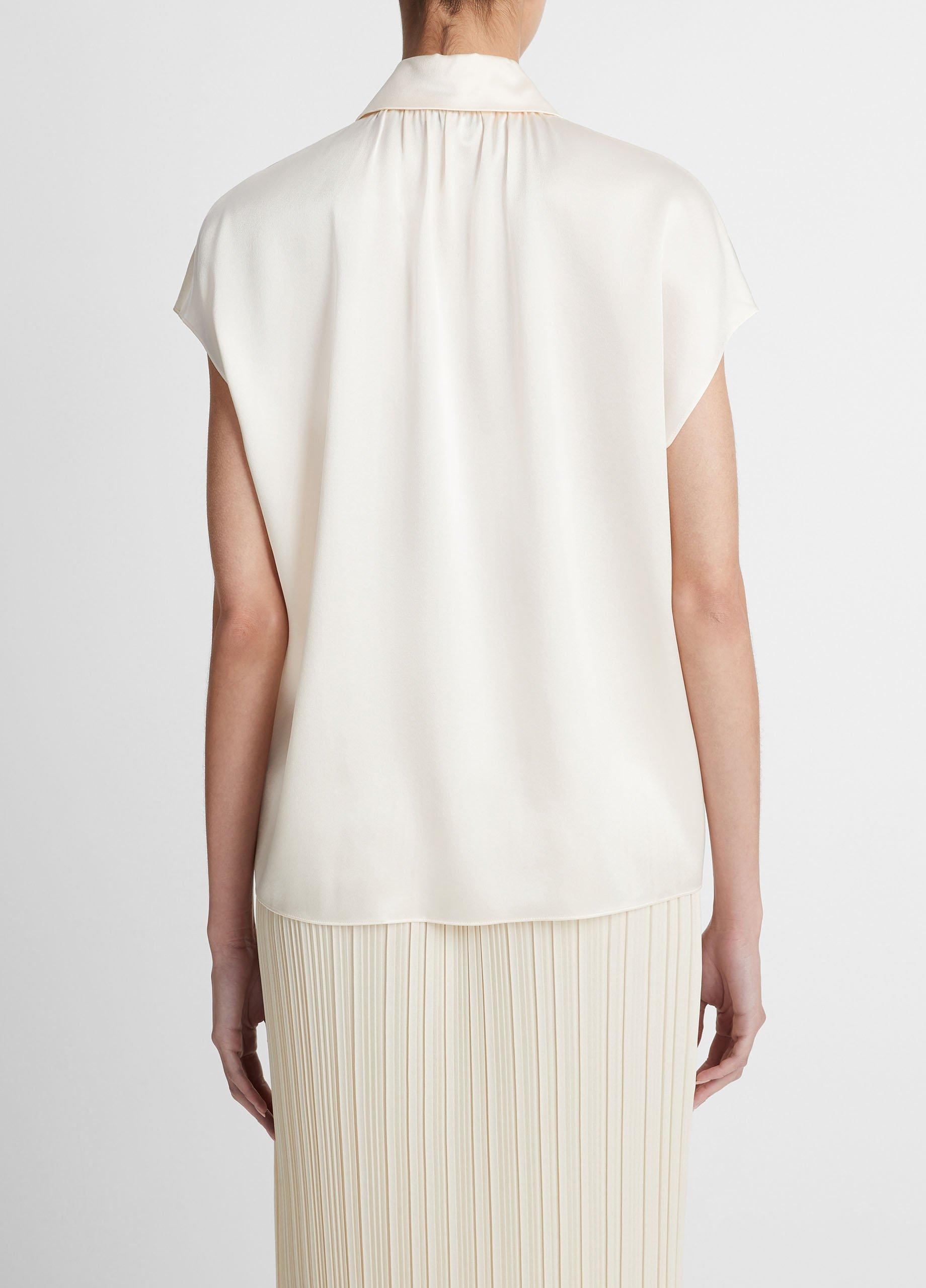 Silk Cap-Sleeve Ruched-Back Blouse image number 3