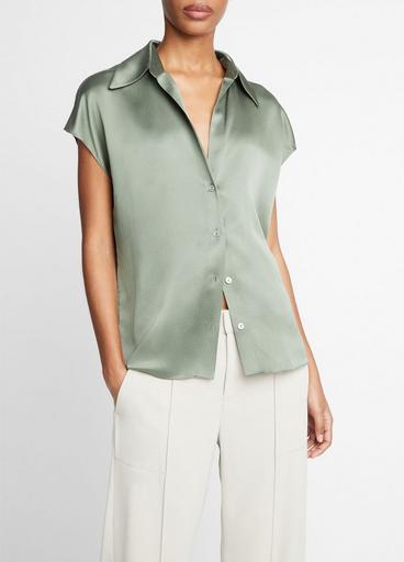 Silk Cap-Sleeve Ruched-Back Blouse image number 2