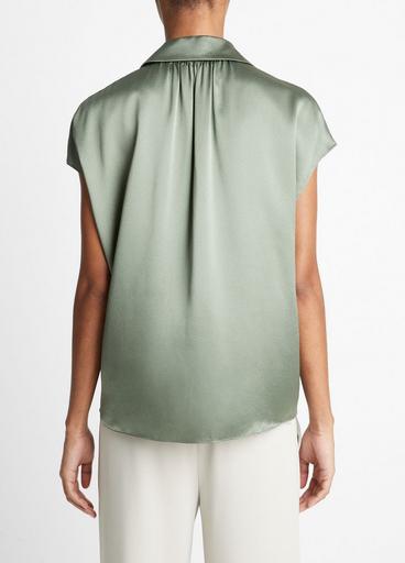 Silk Cap-Sleeve Ruched-Back Blouse image number 3