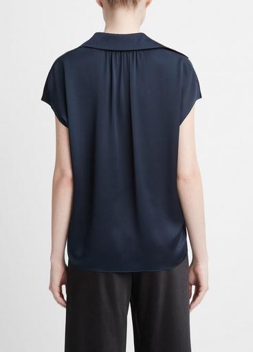Silk Cap-Sleeve Ruched-Back Blouse image number 3