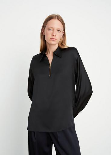 Silk Long-Sleeve Zip Blouse image number 1