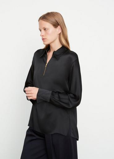 Silk Long-Sleeve Zip Blouse image number 2