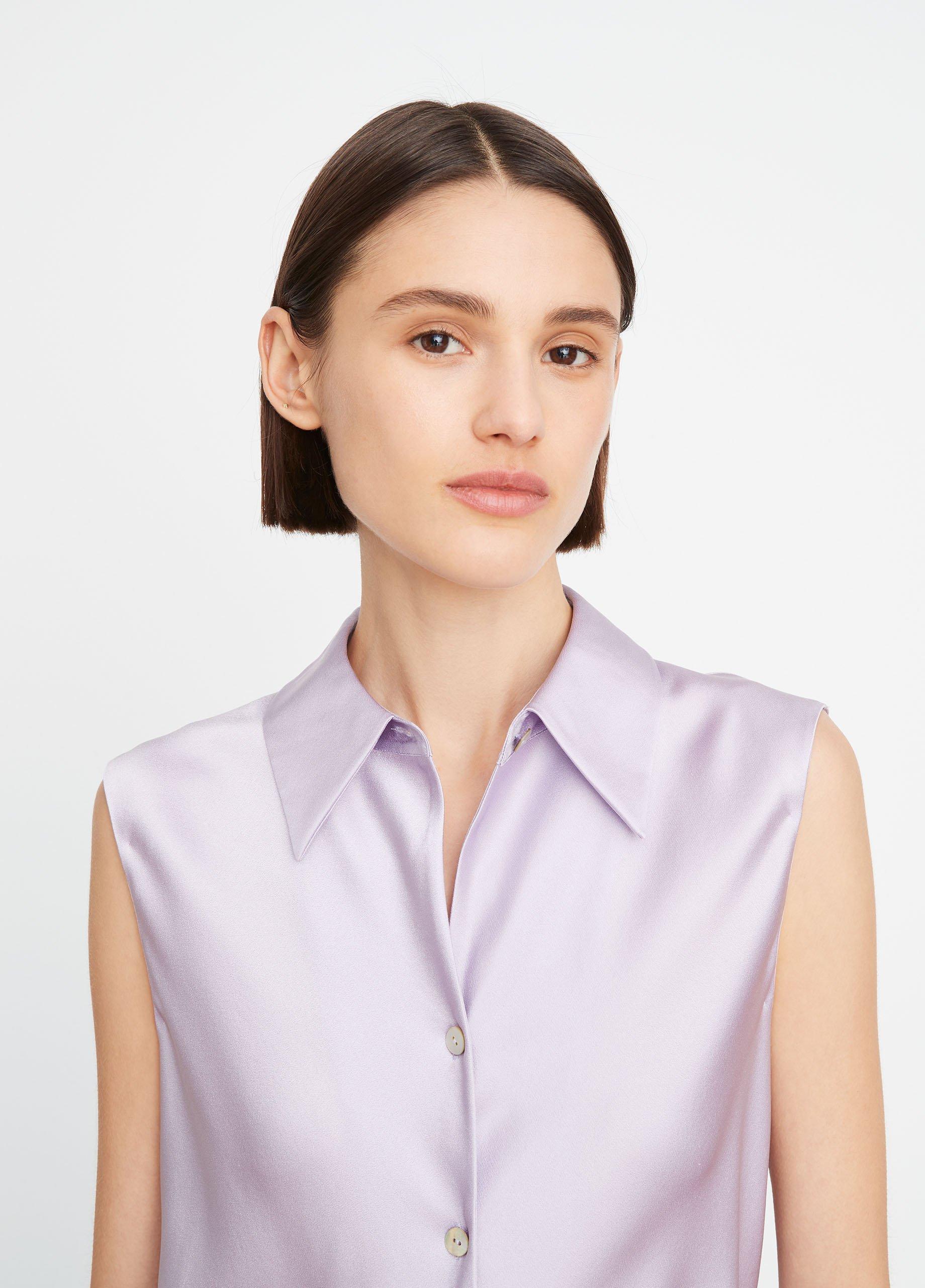 Silk Sleeveless Bias Shirt in Short Sleeve