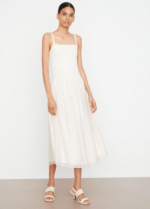 Smocked Mixed-Media Camisole Dress