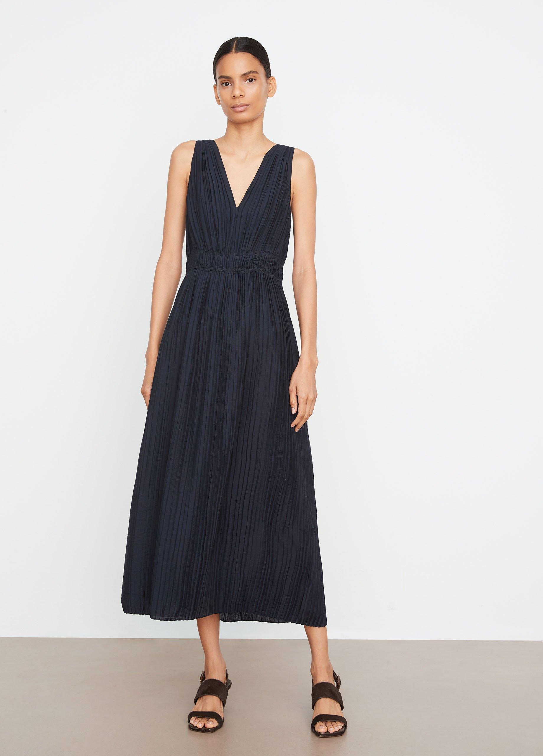 Pleated Double V-Neck Dress