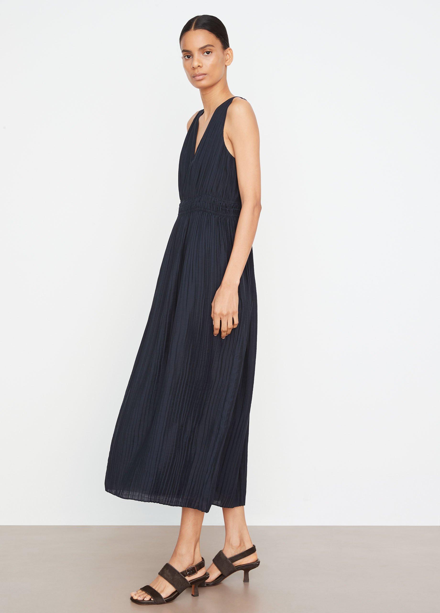 Pleated Double V-Neck Dress