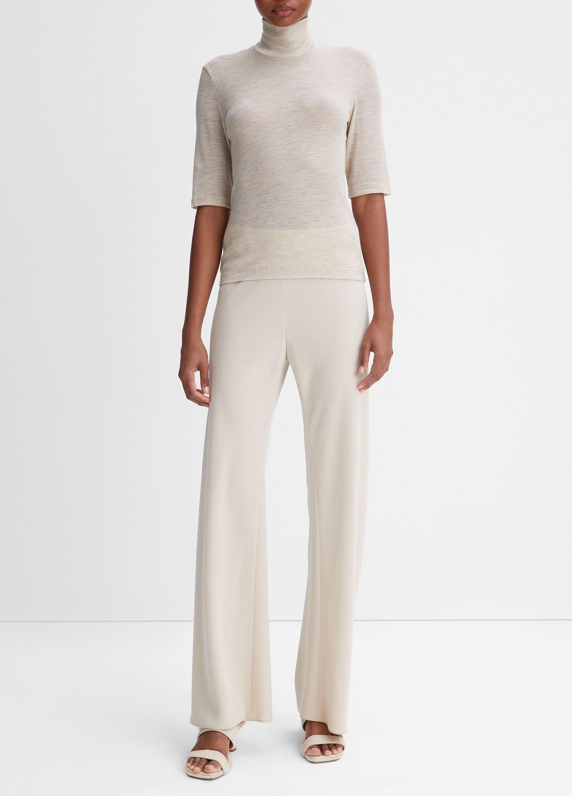 빈스 Vince Wool Elbow-Sleeve Turtleneck Top,HEATHER SESAME