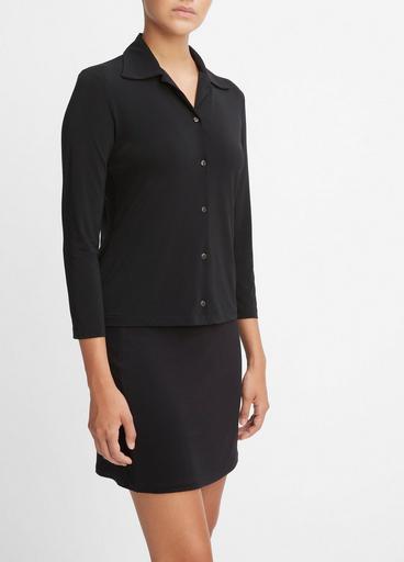 Three-Quarter-Sleeve Button-Front Polo Top image number 2