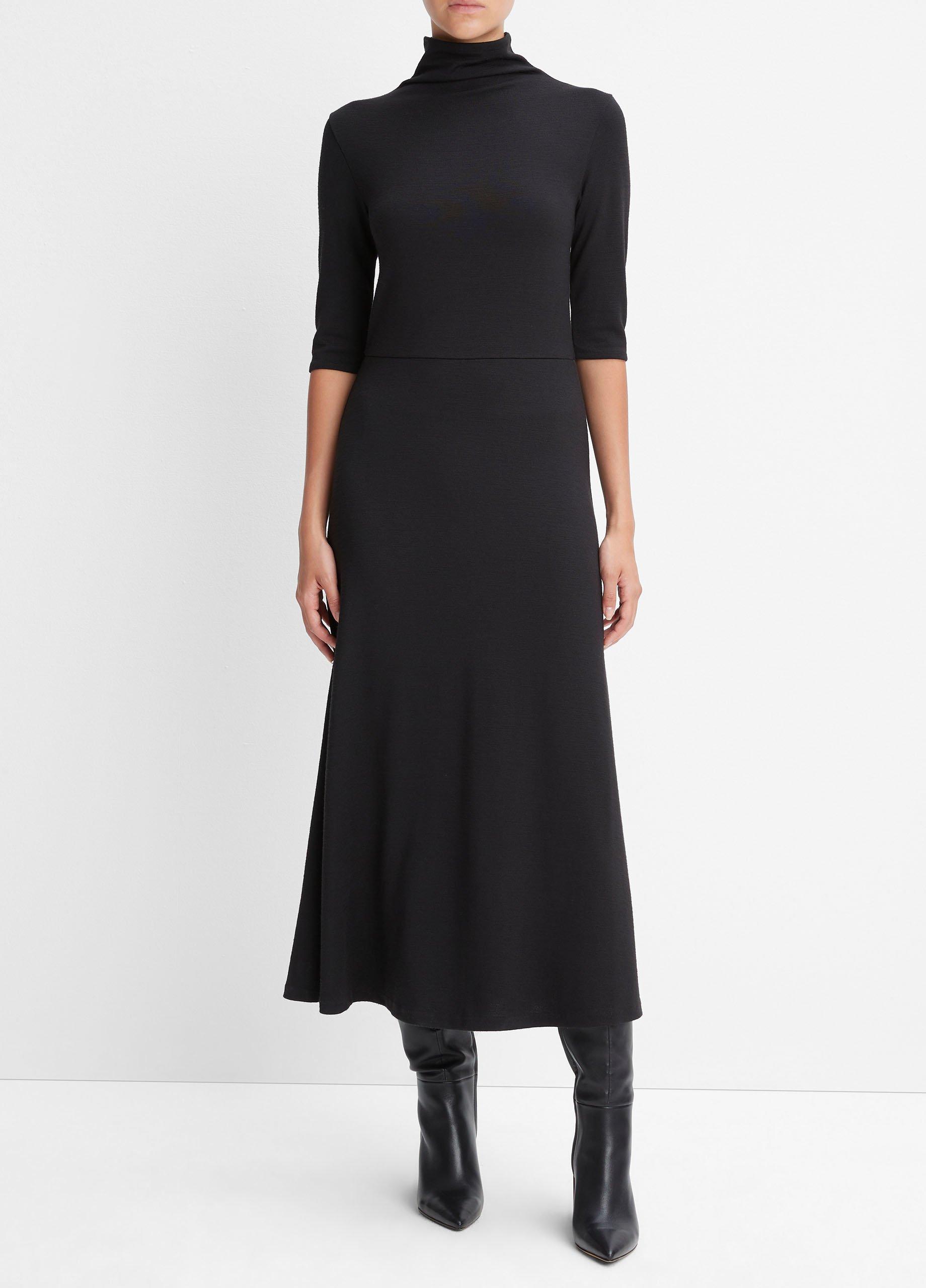 빈스 Vince Elbow-Sleeve Turtleneck Dress,BLACK