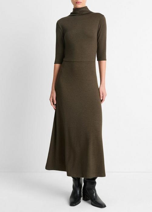 Elbow-Sleeve Turtleneck Dress