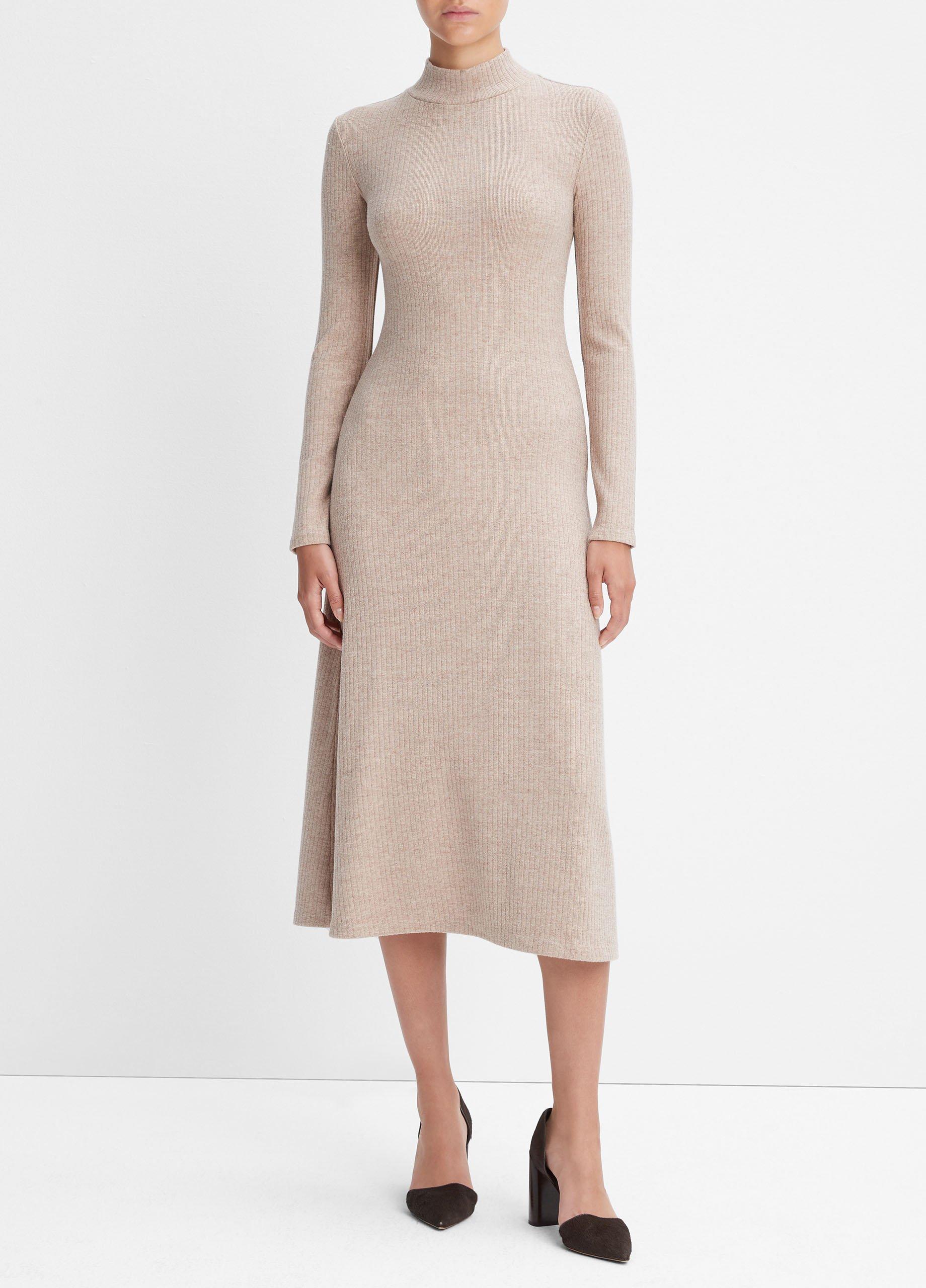 Ribbed Long-Sleeve Mock Neck Dress