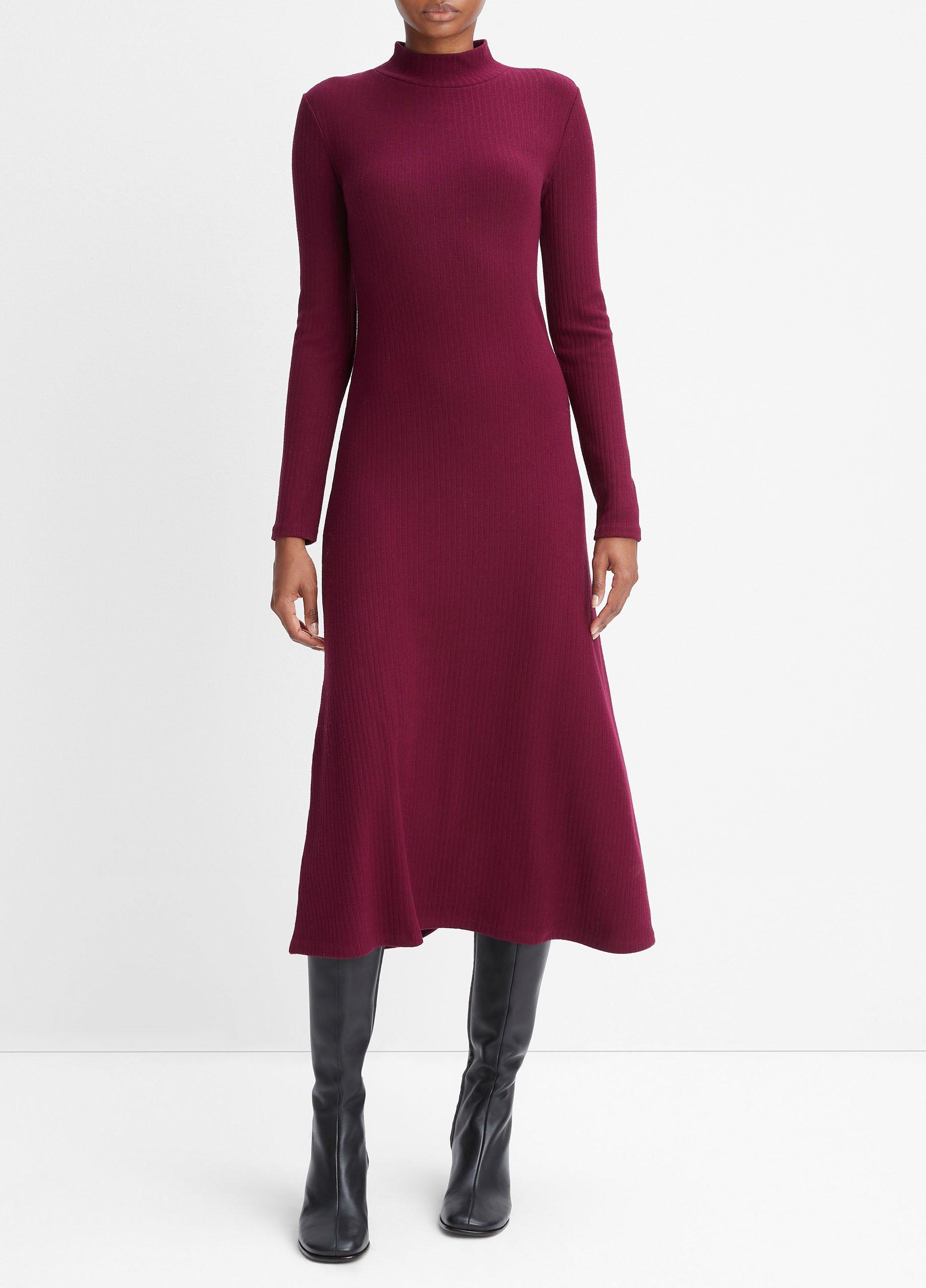 Ribbed Long-Sleeve Mock Neck Dress