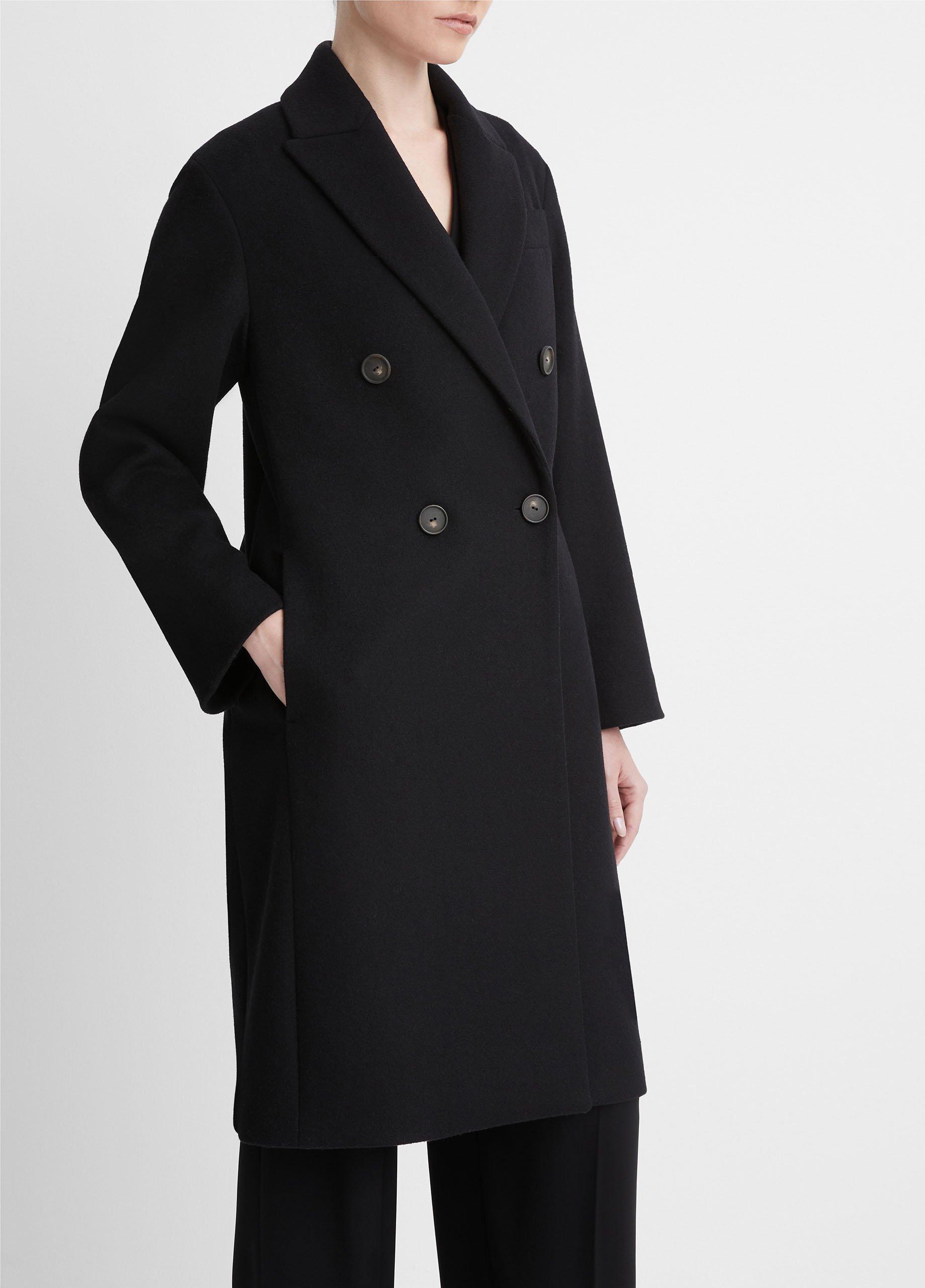 Wool Double-Breasted Peacoat with Ribbed Bib