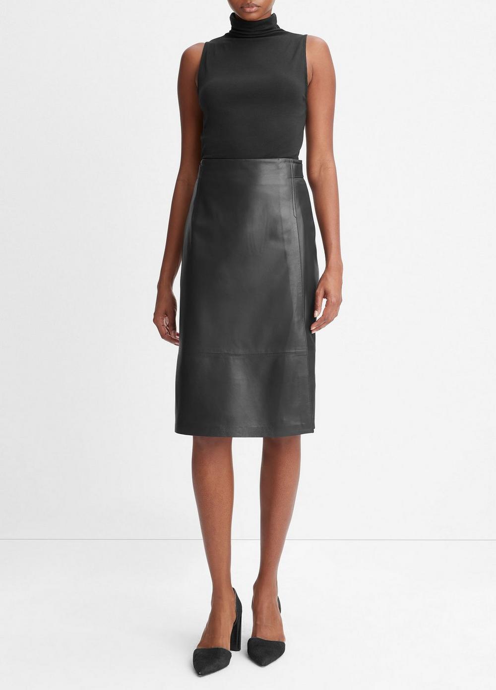 Tailored Leather Skirt, Black, Size 6 Vince