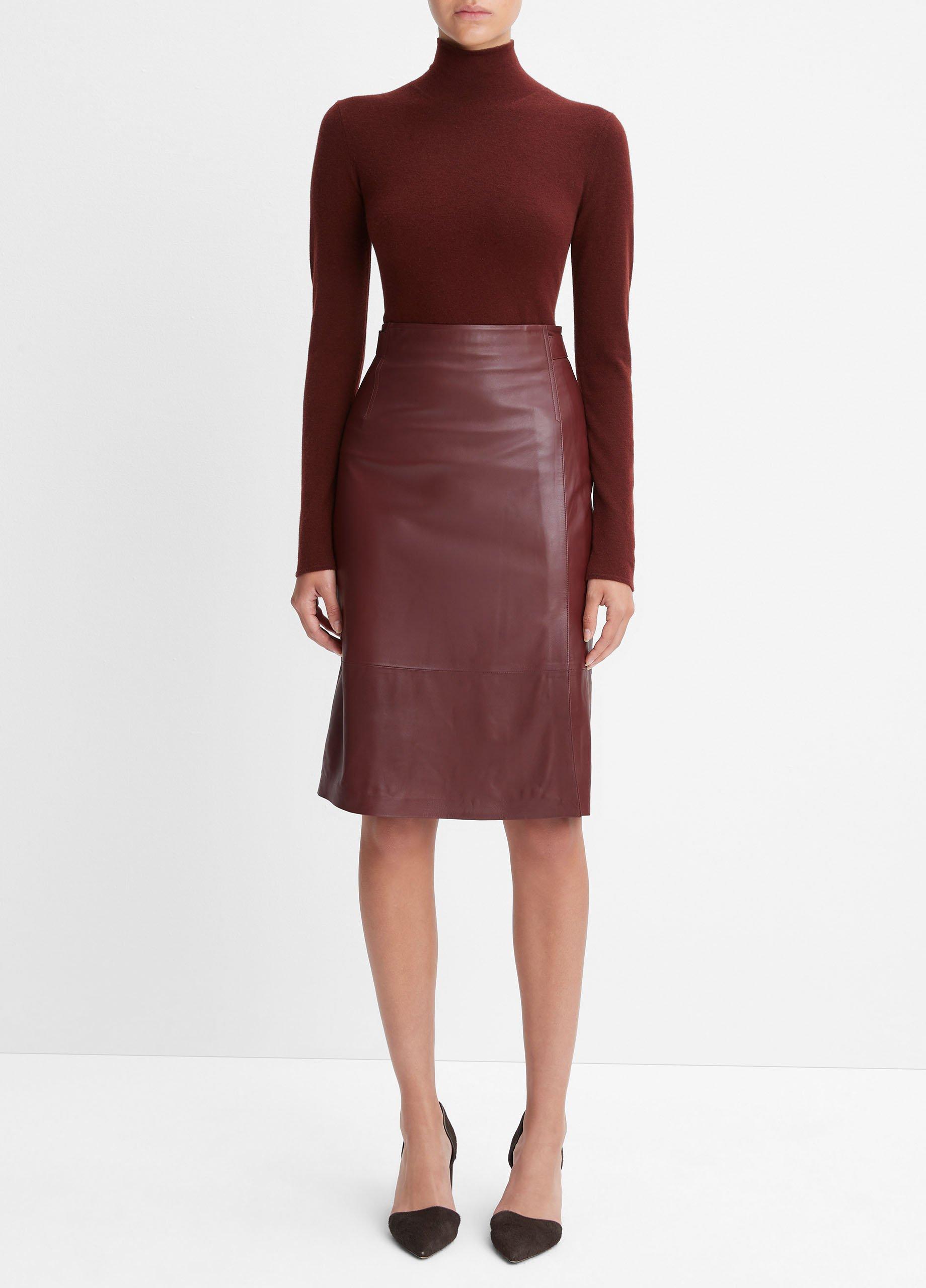 빈스 Vince Tailored Leather Skirt,DARK CINNAMON STICK