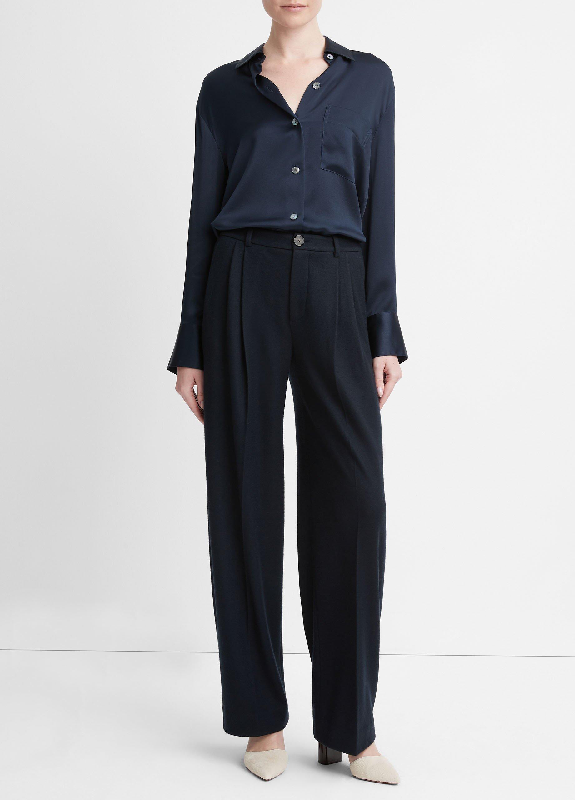 빈스 Vince Cozy Wool-Blend Pleated-Front Pant,COASTAL BLUE